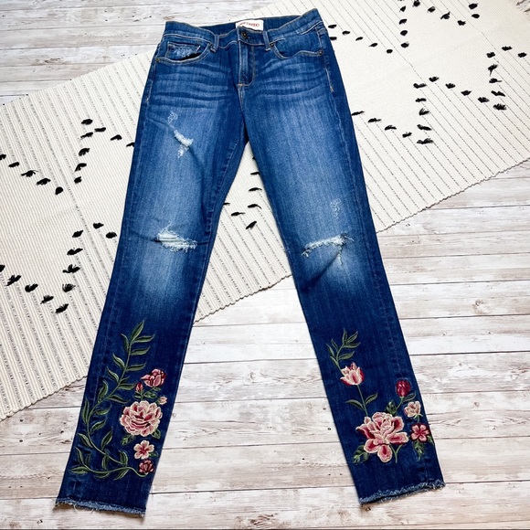 Driftwood Jackie Floral Distressed Skinny Jeans Embroidered Size 26 - Picture 2 of 6